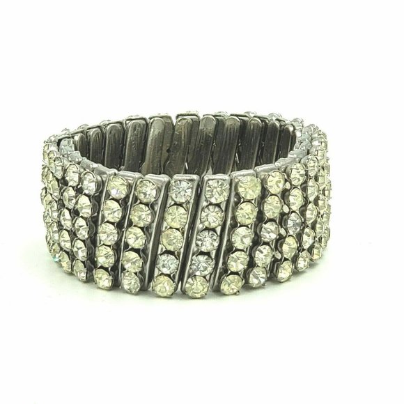 Vintage 5 Row Rhinestone Expansion Bracelet - Picture 1 of 12